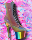 Pleaser ADORE 1020RC Reflective Rainbow Boots | Angel Clothing
