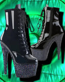 Pleaser ADORE-1020LG Boots Black Glitter | Angel Clothing