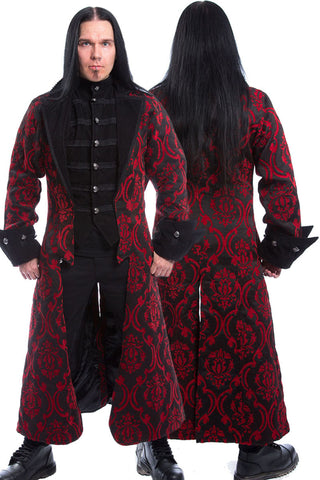 Poizen Quentin Red Brocade Coat | Angel Clothing