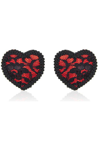 Red Black Lace Heart Pasties | Angel Clothing