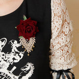 Red Rose Ivory Lace Steampunk Brooch | Angel Clothing