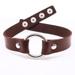 Brown Leather Look O-Ring Collar | Angel Clothing