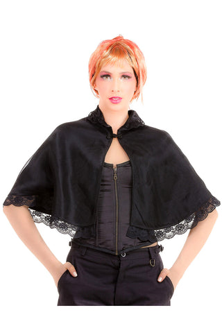 Steampunk Shoulder Cape Black Lace and Organza | Angel Clothing