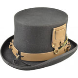 Steampunk Top Hat with Faux Leather Hat Band and Chains | Angel Clothing