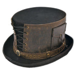 Steampunk Top Hat with Laced Brown Leather Hat Band | Angel Clothing