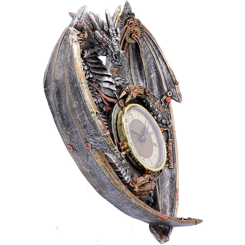 Nemesis Now Dracus Horologium Drachen-Uhr – 27,5 Cm, Aus Polyresin, Silberfarben – Mit Batterie (1x AA)