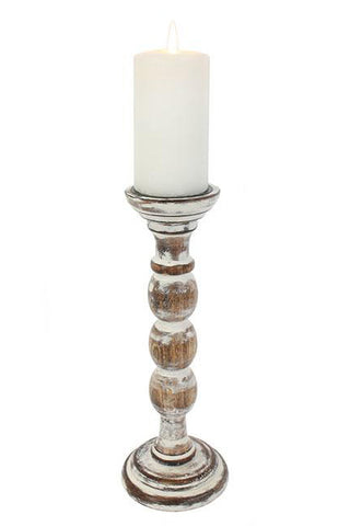 Whitewash wooden candle stand 30cm | Angel Clothing